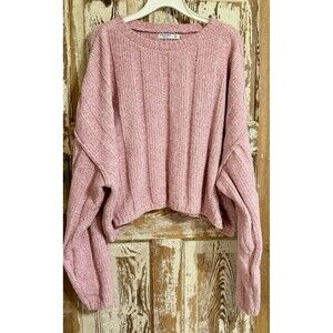 Arizona Women's Cropped Boxy Chenille Sweater - Rose Two Tone - XXXL or Size 22